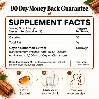 Ceylon Cinnamon 7200mg Equivalent with MCT Oil